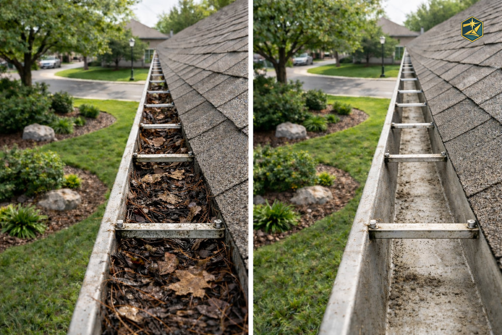 Gutter cleaning before and after results